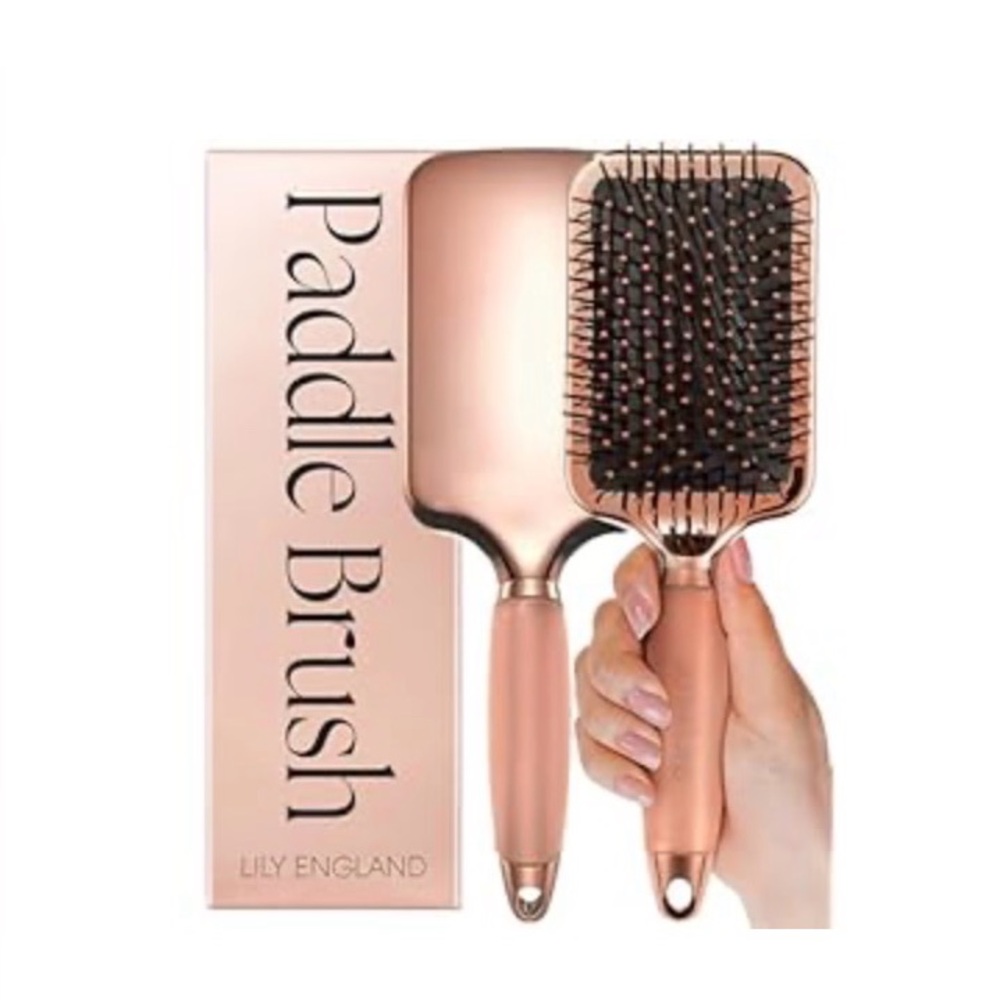 New Lily England Paddle Hair Brush w Gel Handle for Easy Grip, Rose Gold & black